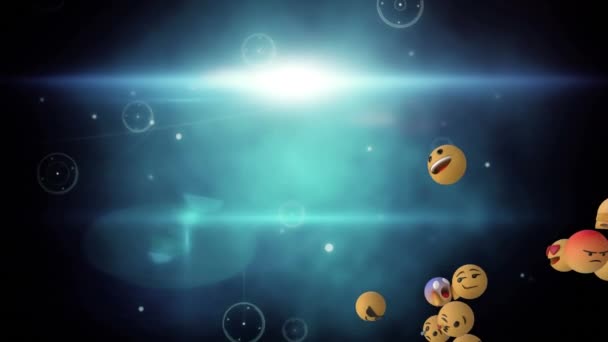 Cyfrowa Animacja Wielu Emoji Twarzy Pływających Przeciwko Świecącej Sieci Połączeń — Wideo stockowe