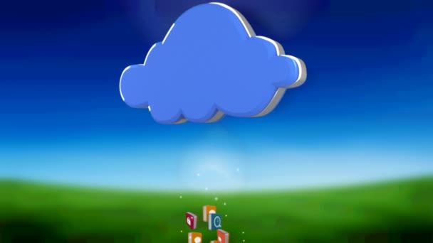 Animation Einer Blauen Wolke Mit Digitalen Online Symbolen Die Über — Stockvideo