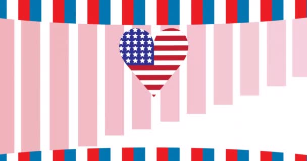 Κινούμενο Σχέδιο Της Καρδιάς Χρωματισμένο Αμερικανική Σημαία Λευκό Φόντο Πατριωτισμός — Αρχείο Βίντεο