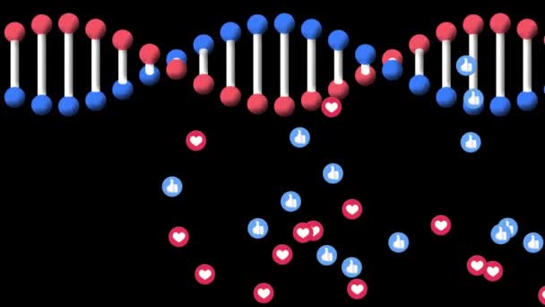 Corazón Múltiple Como Iconos Flotando Contra Estructura Adn Girando Sobre — Vídeos de Stock