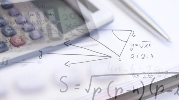 Animação Equações Matemáticas Movendo Sobre Calculadora Escola Educação Estudo Conceito — Vídeo de Stock