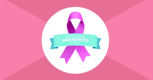 Animace Růžové Stuhy Logo Rakoviny Prsu Text Objeví Růžovém Pozadí — Stock video