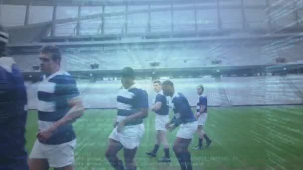 Animering Databehandling Över Rugbyspelare Stadion Globalt Koncept För Sport Fitness — Stockvideo