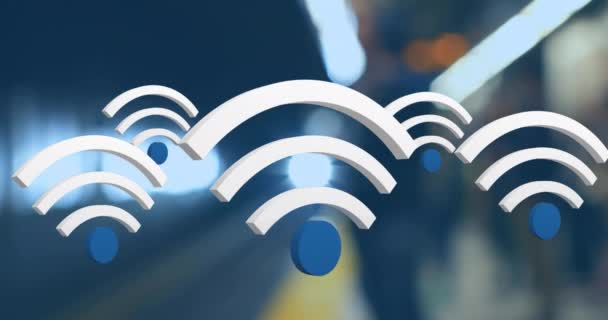 Animation Icônes Numériques Wifi Flottant Sur Train Interface Numérique Mondiale — Video