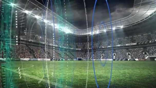 数字动画的多轮扫描仪旋转与体育场为背景 体育比赛及比赛概念 — 图库视频影像