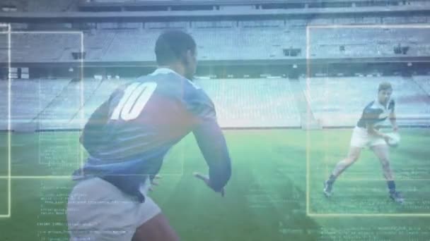 Animering Databehandling Över Rugbyspelare Stadion Globalt Koncept För Sport Fitness — Stockvideo