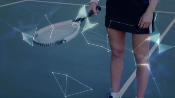 Animering Nätverk Anslutningar Över Kvinnliga Tennisspelare Tennisbana Globalt Koncept För — Stockvideo