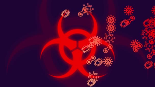 Digital Animation Covid Cells Icons Floating Biohazard Symbol Blue Background — Stock Video