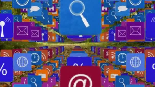 Animazione File Icone Digitali Che Galleggiano Sul Paesaggio Interfaccia Digitale — Video Stock