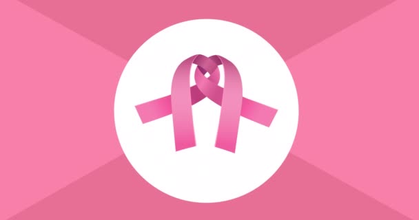 Animation Pink Ribbon Logo Appearing Pink Background Breast Cancer Positive — Stock Video