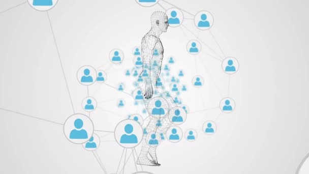 Animación Digital Del Modelo Del Cuerpo Humano Caminando Contra Red — Vídeos de Stock