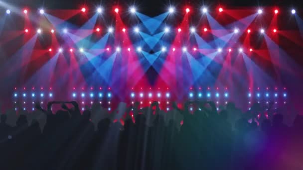 クラブミュージックの会場で輝くスポットライトで踊る人々のアニメーション パーティー お祝い エンターテイメントのコンセプトデジタルで生成されたビデオ — ストック動画