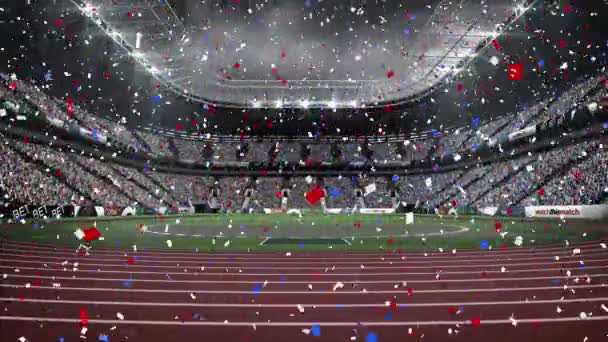 Animação Confetes Azuis Vermelhos Caindo Sobre Estádio Esportes Conceito Patriotismo — Vídeo de Stock