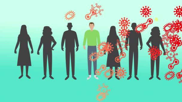 Icônes Multiples Cellules Covid Sur Les Personnes Maintenant Distance Sociale — Video