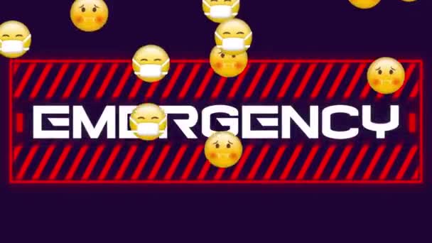 Animación Digital Múltiples Emojis Cara Flotando Sobre Banner Texto Emergencia — Vídeo de stock