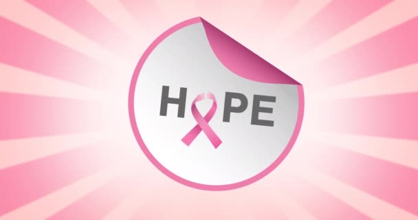 Анимация Логотипа Розовой Ленточки Текста Надежды Розовом Фоне Концепция Кампании — стоковое видео