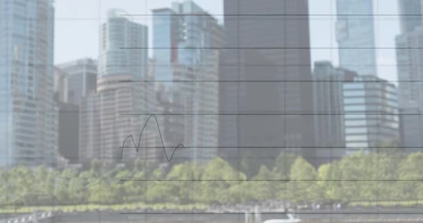都市における金融データ処理のアニメーション 世界的な財務 ビジネス データ処理の概念デジタルで生成されたビデオ — ストック動画