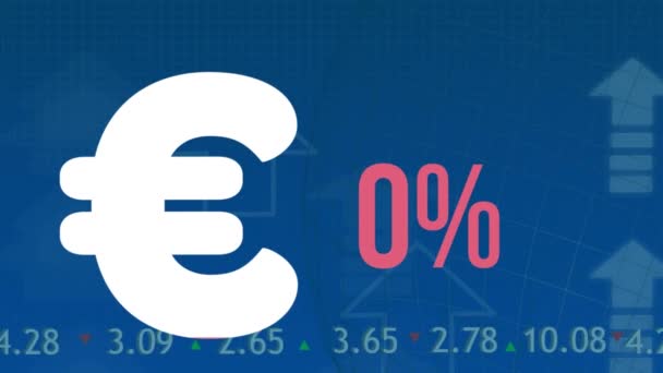 Animering Eurotecken Och Procent Fyllning Med Rosa Över Finansiell Databehandling — Stockvideo