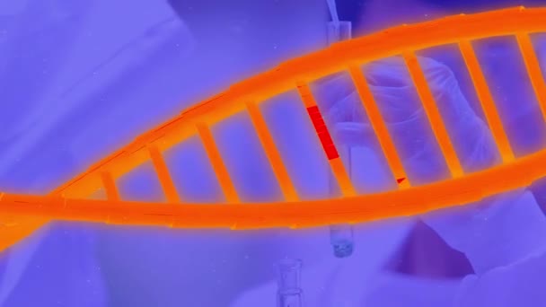 Animação Fita Dna Girando Sobre Cientista Laboratório Conceito Ciência Pesquisa — Vídeo de Stock