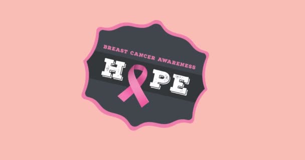 Animation Pink Ribbon Logo Breast Cancer Text Appearing Pink Background — Stock Video