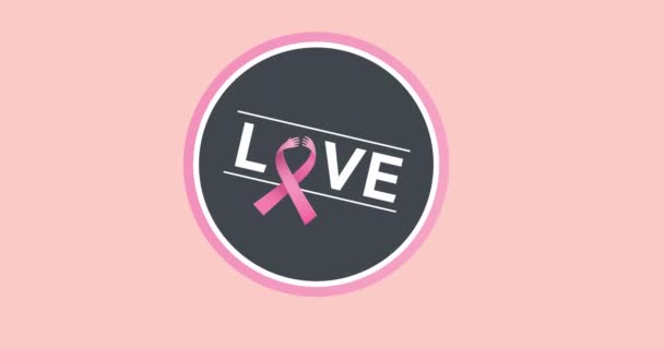 Animation Pink Ribbon Logo Love Text Appearing Pink Background Breast — Stock Video