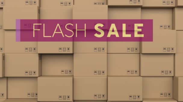 Flash Sprzedaż Baner Tekstowy Stos Pudełek Dostawy Tle Sprzedaż Zniżki — Wideo stockowe