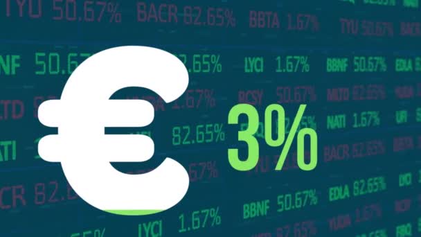 Animación Del Signo Del Euro Porcentaje Llenado Con Verde Sobre — Vídeos de Stock