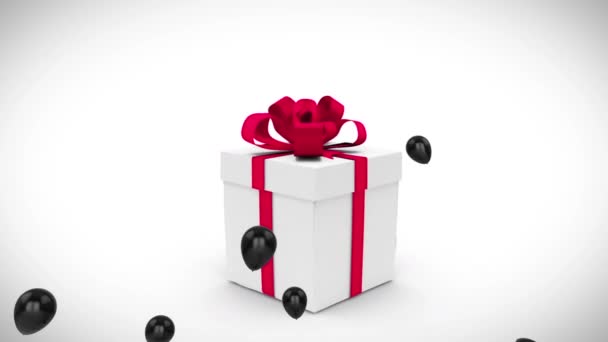 Animação Texto Aniversário Feliz Sobre Número Balões Pretos Presente Fundo — Vídeo de Stock