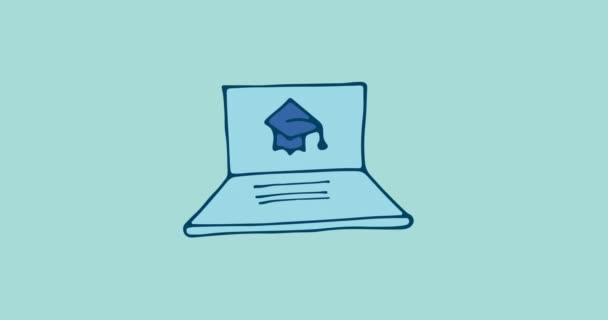 Animace Ikony Notebooku Pohybující Šedém Pozadí Školní Vzdělávací Studijní Koncept — Stock video