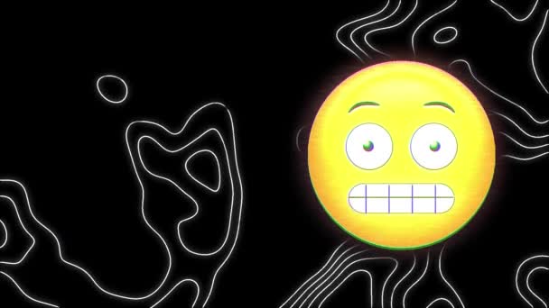 Animation Numérique Des Emoji Visage Contre Topographie Sur Fond Noir — Video