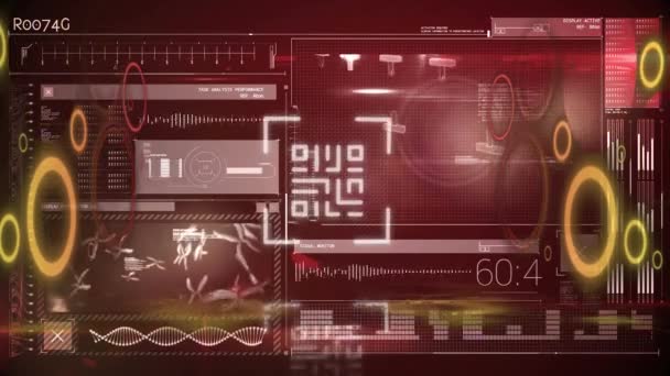 Цифрова Анімація Сяючих Кодів Неонових Кіл Через Цифровий Інтерфейс Обробкою — стокове відео