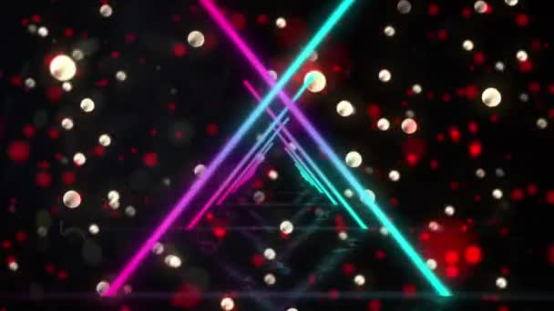 Digitális Animáció Neon Háromszögek Zökkenőmentes Mozgás Foltok Fény Fekete Háttér — Stock videók