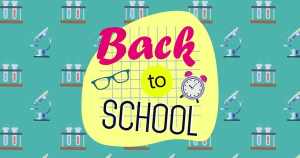 Imagen Digital Welcome Back School Text Con Gafas Icono Reloj — Foto de Stock