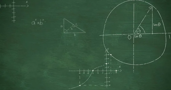 Imagen Capas Gráficos Matemáticos Ecuaciones Manuscritas Tiza Blanca Que Elevan —  Fotos de Stock