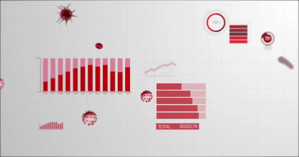 Wizerunek Koronawirusa Covid Komórek Statystykami Graficznymi Rejestrującymi Przetwarzającymi Dane Białym — Zdjęcie stockowe