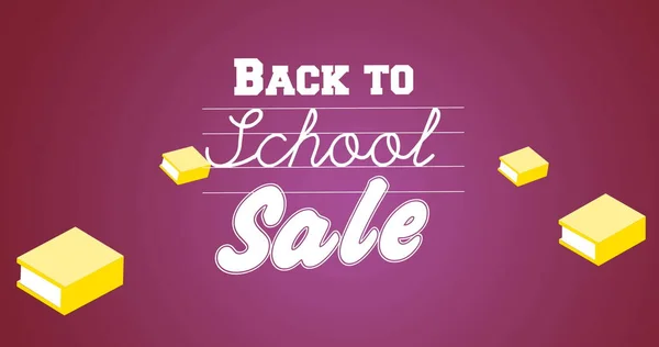 Image Back School Sale Text School Items Icons Purple Background — Stock Photo, Image