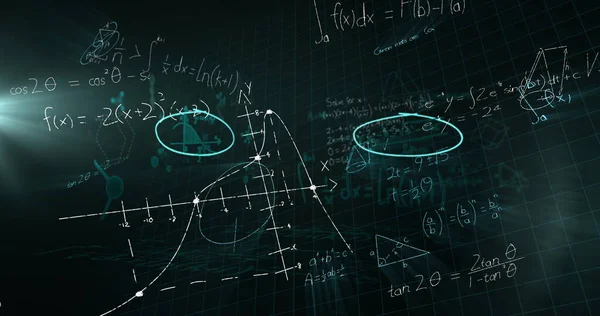 Imagem Equações Matemáticas Sobre Fundo Preto Educação Volta Conceito Escola — Fotografia de Stock