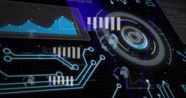 Arayüzdeki tarama ve veri işleme alanlarının animasyonu. dijital arayüz, iletişim ve teknoloji konsepti dijital olarak oluşturulmuş video.