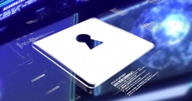 Arayüzde dijital simge ve veri işleme animasyonu. dijital arayüz, iletişim ve teknoloji konsepti dijital olarak oluşturulmuş video.