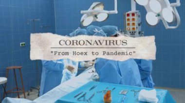 Coronavirus konsept mesaj pankartları ameliyathanede ameliyat yapan cerrah takımına karşı. Coronavirus covid-19 salgın konsepti
