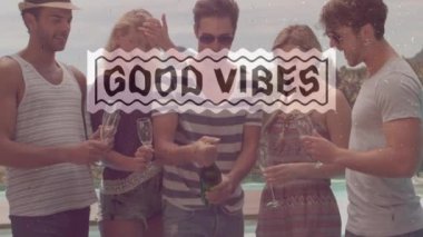 Mutlu arkadaş grubu üzerinden iyi titreşimlerin animasyonu. Sosyal medya ve iletişim konsepti dijital olarak oluşturulmuş video.