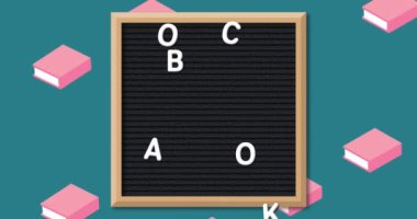 Yeşil arkaplandaki okul ögeleri simgeleri üzerinden okula dönüş metninin canlandırması. okul, eğitim ve öğrenim konsepti dijital olarak oluşturulmuş video.