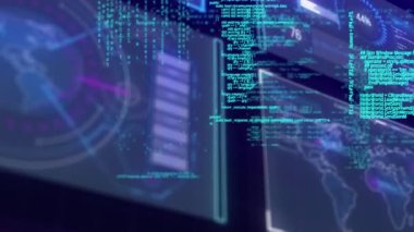 Arayüzde veri işleme animasyonu. dijital arayüz, iletişim ve teknoloji konsepti dijital olarak oluşturulmuş video.