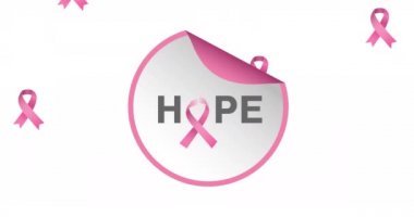 Beyaz arka planda beliren umut metninin üzerine düşen çoklu pembe kurdele logosu canlandırması. Göğüs kanseri pozitif farkındalık kampanyası konsepti dijital olarak üretildi.