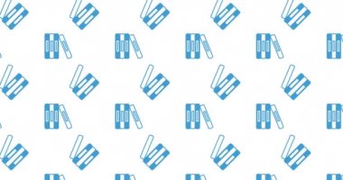 Beyaz arkaplanda hareket eden okul ögeleri simgelerinin canlandırılması. okul, eğitim ve öğrenim konsepti dijital olarak oluşturulmuş video.