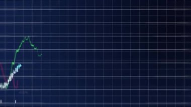 İstatistik ve finansal veri işleme animasyonu. küresel iş, veri işleme, dijital arayüz ve teknoloji konsepti dijital olarak oluşturulmuş video.