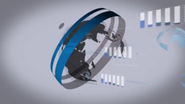 Arayüzde küre ve veri işleme animasyonları. dijital arayüz, iletişim ve teknoloji konsepti dijital olarak oluşturulmuş video.