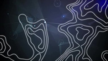 Mavi arkaplandaki bağlantı ağıyla topoğrafyanın dijital animasyonu. küresel ağ ve teknoloji kavramı