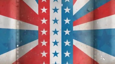 Beyaz arka planda mavi ve kırmızı yıldızların ve çizgilerin animasyonu. Vatanseverlik ve kutlama konsepti dijital olarak oluşturulmuş video.