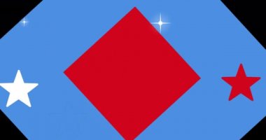 Siyah arka planda hareket eden mavi ve kırmızı yıldızların animasyonu. Vatanseverlik ve kutlama konsepti dijital olarak oluşturulmuş video.